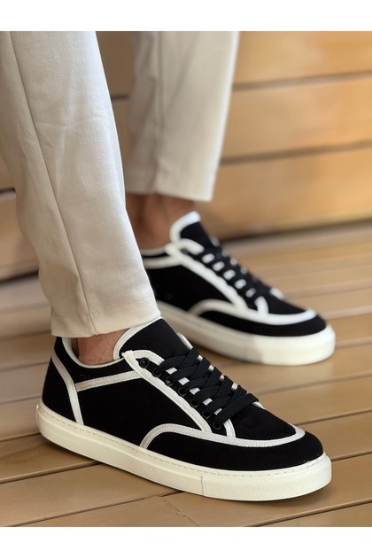 Ch2505 - Linen Men's Shoes Black - White