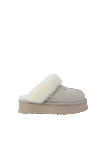Genuine Suede Leather Fur Heeled Women's Slippers Thermo Sole
