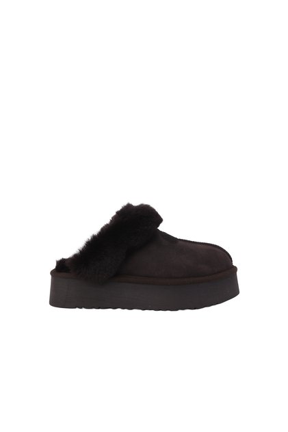 Genuine Suede Leather Fur Heeled Women's Slippers Thermo Sole