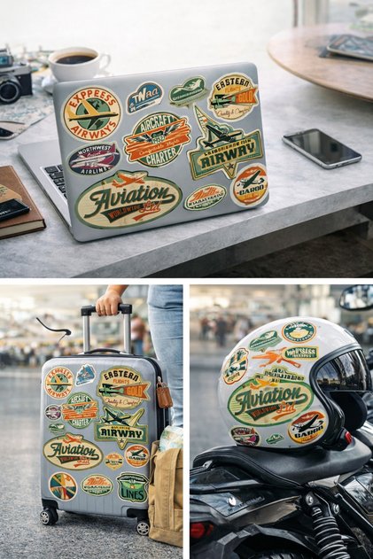 Retro Aviation & Airline Themed Sticker Set – 25X20 cm | Vintage Airplane & Aviation Sticker