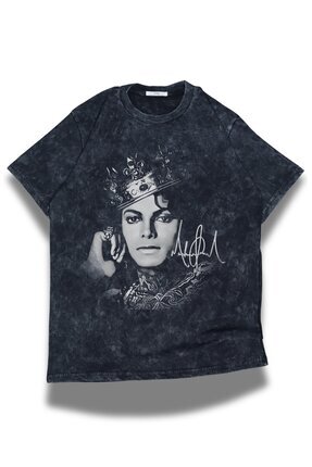 Genel Markalar Unisex Siyah Michael Jackson Baskılı Tshirt