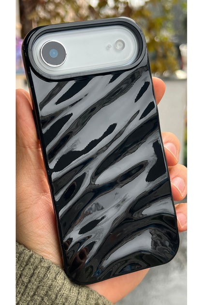 iPhone 17 Air - Wavy Protective Silicone Soft Glossy Case — Color: Black
