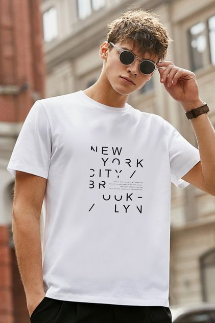 Men's New York City Printed Oversized Multi-Color Cotton T-Shirt