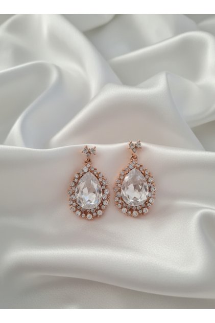 Gold Color, Almond Shaped Evening Dress Earrings