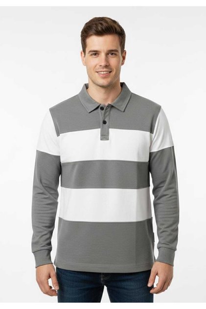 Polo Collar Color Block Soft Textured Sweatshirt