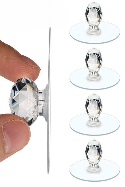 12-Piece Transparent Crystal Head Adhesive Handle Cabinet Drawer Handle Grip Hanger