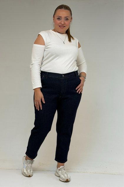9125-6 Plus Size Boyfriend Jeans - Dark Navy Blue