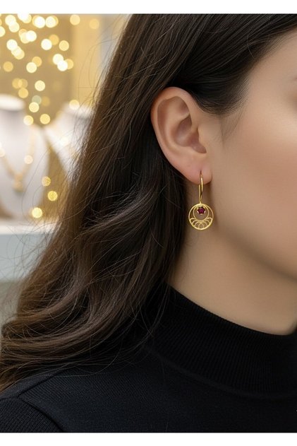 Gümüş kırmızı taşlı telkari küpe is36w2