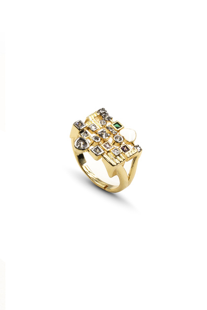 Heart-Shaped Geometric Model Zircon Stone Adjustable Ring Gold Non-Tarnish Anti-Allergic