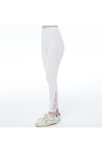 Women's Leggings with Lace Detail on the Legs, Knitted White Leggings (Available in Plus Size)