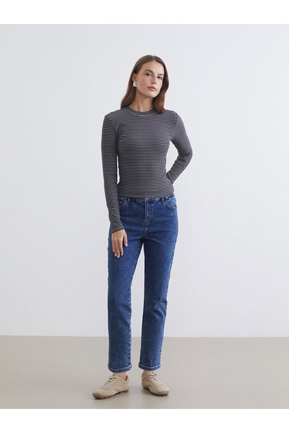 Indigo Elastic Waist Slim Mom Women's Jeans