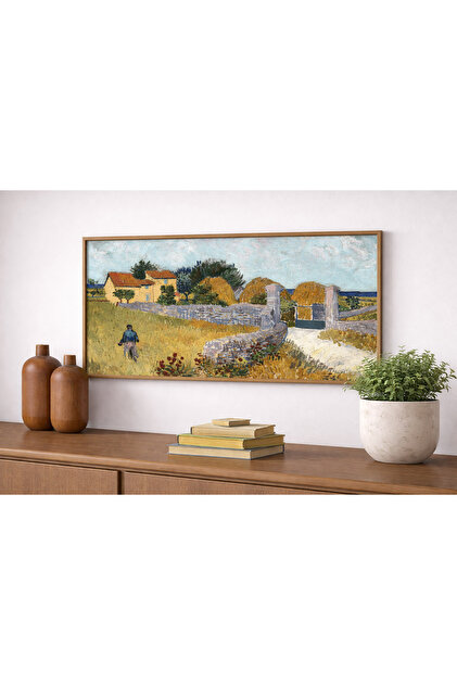 Tek Parça Gerçek Ahşap Yatay Panorama Çerçeveli Tablo van gogh