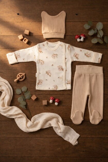 Newborn 100% Cotton Koala Printed 3-Piece Hospital Release Baby Set 0-3 Months – Cream