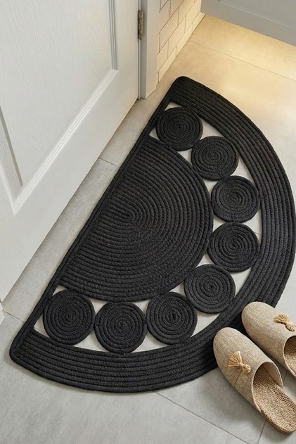 Jute Knitted Half Moon D Doormat, Front Door Mat, Straw, Bohemian Style Doormat, Washable Doormat