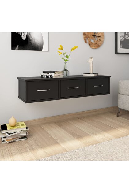 Wall-mounted Drawer Shelf Black 88x26x18.5 cm Engineered Wood