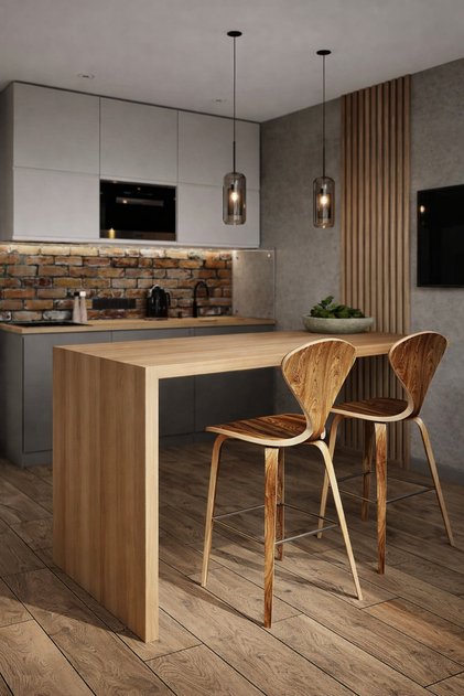 Modern Ahşap Ada Masası | Mutfak Bar Masası | İskandinav Tarz | 140x60x80 cm