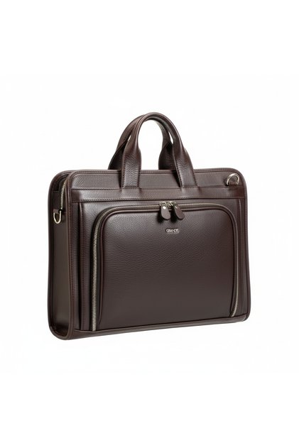 100% Genuine Leather Unisex Sports Briefcase with Shoulder Strap and Laptop Compartment