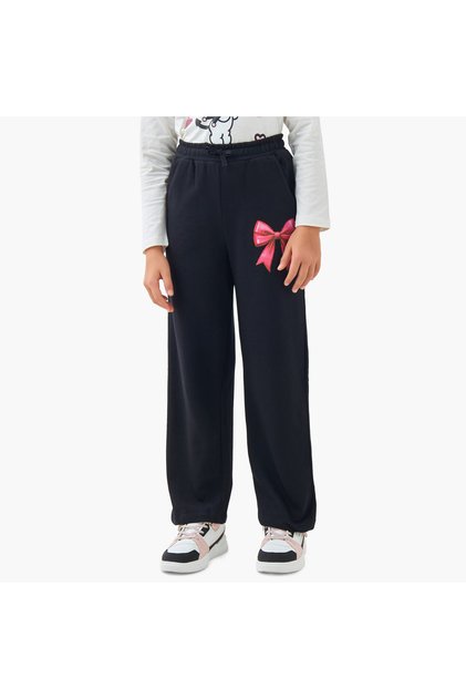 Girls Track Pants with Bow Print - Cotton