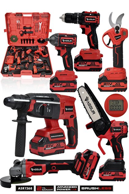 ASSUR 21V 6'lı Set Kırıcı/Delici Hilti, Taşlama, Somun Sıkma