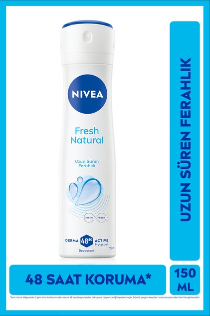 Kadın Sprey Deodorant Fresh Natural 150ml, Ter Kokusuna Karşı Koruma, Pudrasız,Alüminyum İçermez