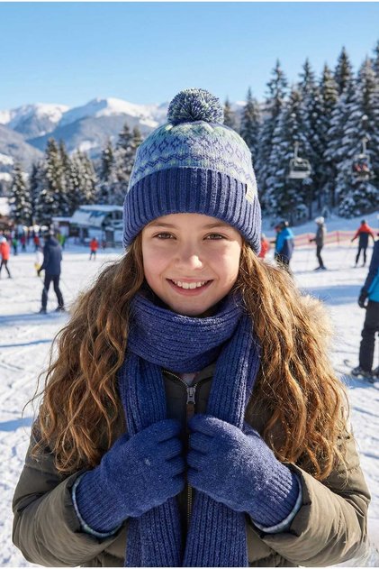 Junior Girls Winter Scarf Beanie Gloves Set – Warm Accessory Kit for Kids