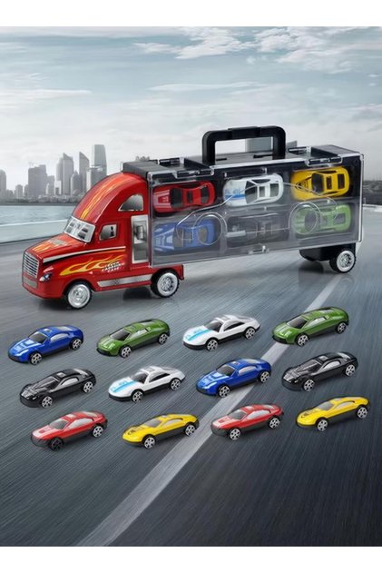 12-Piece Racer Vehicle With Container Truck Mini Pull Back Car Toy Set
