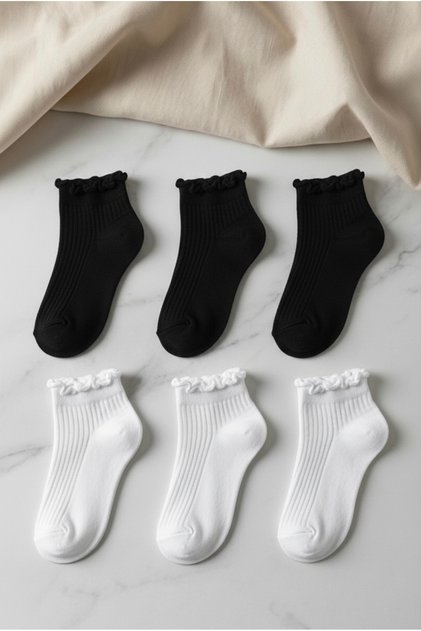Set of 6 Ruffled Short Booties Women's Socks