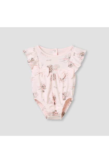 Minnie Mouse Print Romper with Ruffle Sleeves