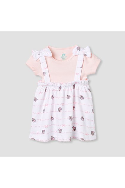 Minnie Mouse Print Dungaree Dress and T-shirt Set