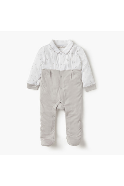 Star Print Closed Feet Sleepsuit with Long Sleeves