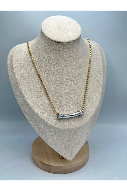 Double Color Ball Chain Detail Necklace (Steel)