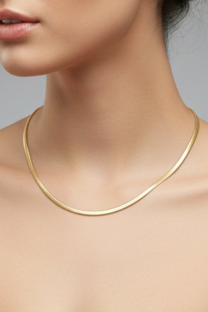 Steel Flat Snake Necklace - Classic Size 45 cm 3 mm Gold Color |   Non-Tarnishing, Unisex, 2 Years Warranty