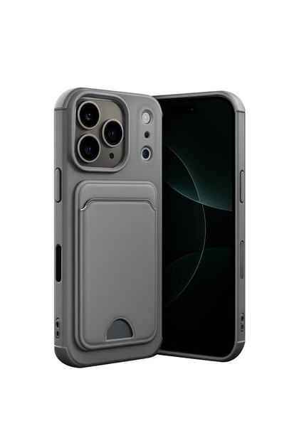 iPhone 17 Pro Max Compatible Case with Card Holder and Business Card Slot, Slim Design, Colorful Soft Cover - Gray