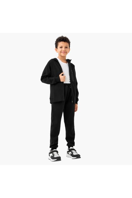 Solid Zip Through Hoodie and Joggers Set