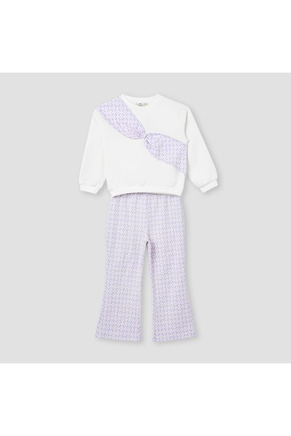 Bow Applique Sweatshirt and Wide Leg Pants Set