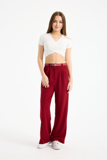 Flexible Pants with Belt Model - Wooden Shell Fabric - 2461