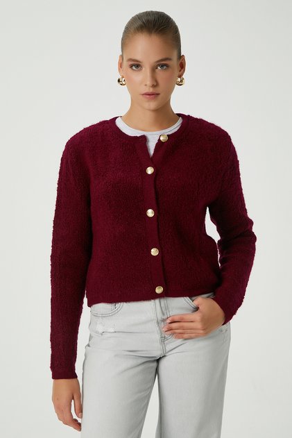 Women's Enda Burgundy Boucle Cardigan
