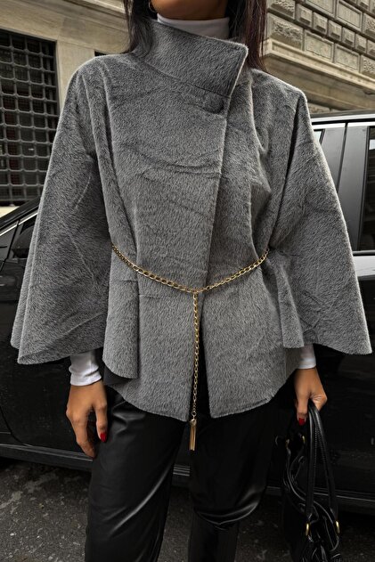 Lijuri Anthracite Gold Belt Detail Poncho 6166 R10-I-K4 - Price