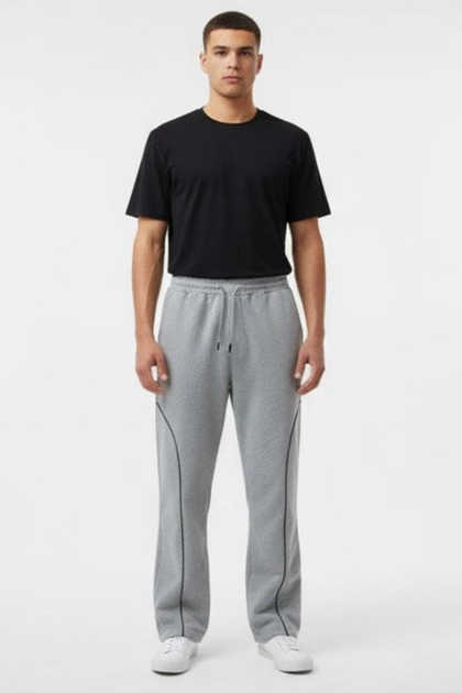 Men’s Baggy Sweatpants with Piped Detail Elastic Waist Relaxed Fit Wide Legged Transitional Sweatpants