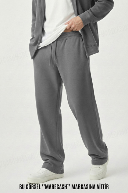 Unisex Baggy Eşofman Altı Bol Paça Cepli Patlı Bağcıklı Kışlık 3 İplik