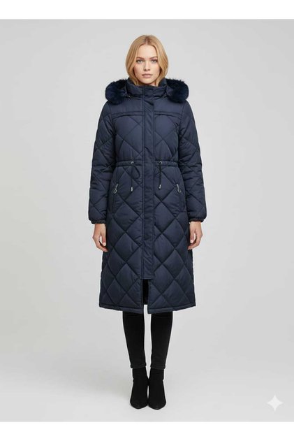 Quilted Zippered Hooded Large Size Lined Sports Coat