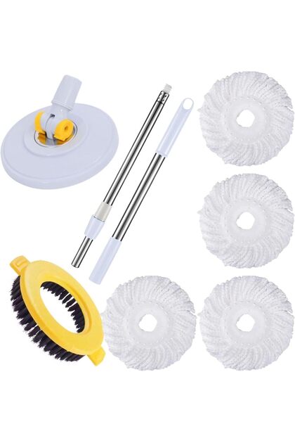 4 Spin Mop Heads Replacement, Handle, Scrub Brush & Base Compatible with Spin Mop & Bucket s