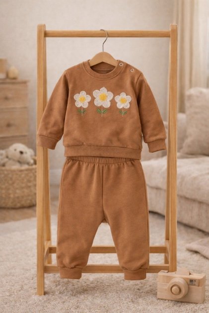 Baby Girl 2-Piece Tracksuit Set 100% Cotton – Floral Embroidered Sweatshirt and Elasticated Leg Bottoms (6-24 Months)