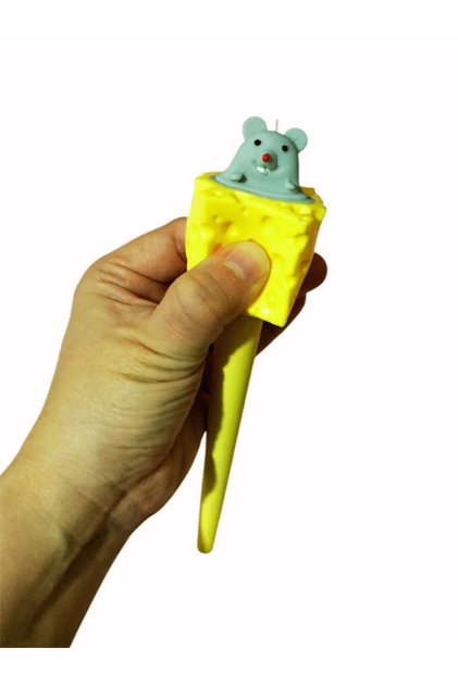 Eğlenceli Peynir Jel Kalem - Sukuşi Kalem - Squishy Tükenmez Kalem - Peynir Fare Sıkmalı Kalem