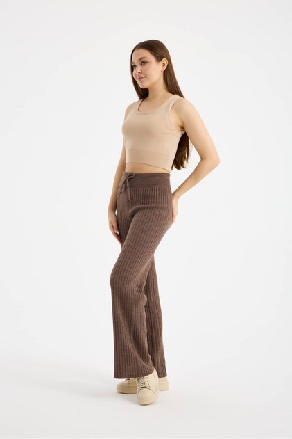 Ribanalı Bağcıklı Triko Pantolon