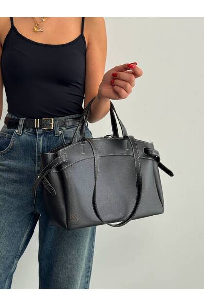 Quality Leather-Look Contrast Stitching in 1 Double Strap Hand and Shoulder Bag Width 13 cm Length 33 cm