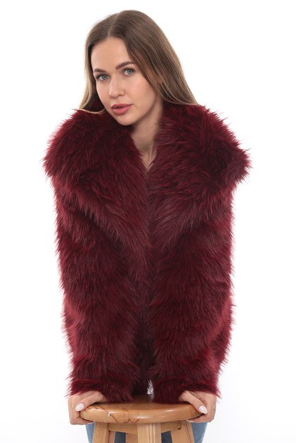 Vino Rosso Bordo Suni Kürk Ceket