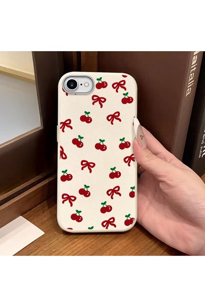 Phone Case Compatible with iPhone 7/8/Se 2020 2022 Leather Texture Anti Fall Soft Silicone Cherry