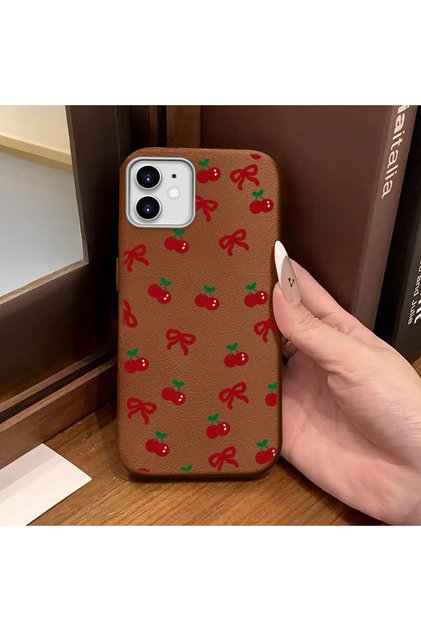 iPhone 11 Compatible Phone Case Leather Texture Anti Fall Soft Silicone Cherry