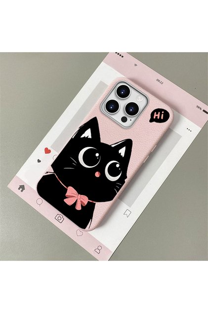 iPhone 16 Pro Compatible Leather Texture Anti-Fall Soft Silicone Phone Case Cat